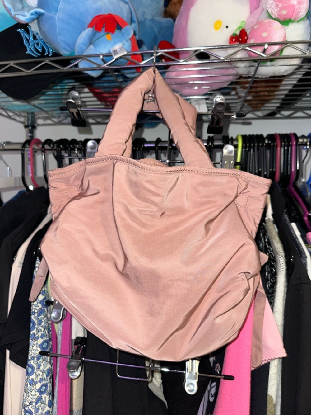 Zara Blush Puffy Nylon Cinch Pink Bag